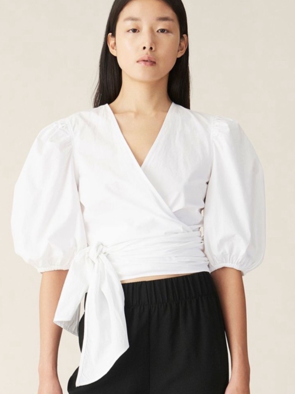 Ganni poplin Puff-Sleeve Wrap Top